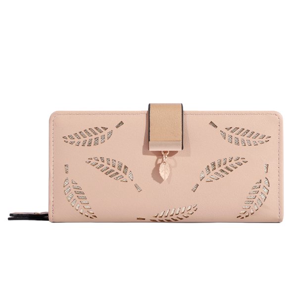 Cartera de mujer, cartera con hojas huecas, cartera estilo coreano con cremallera doble, tarjetero largo, cartera de mano