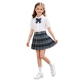 thumbnail image 2 of HAOTAGS Girls Outfit Sets, Short Sleeve Collared Top and Pleated Skirt Set with Brooch 3PC School Uniform Set Green Size 12, 2 of 2