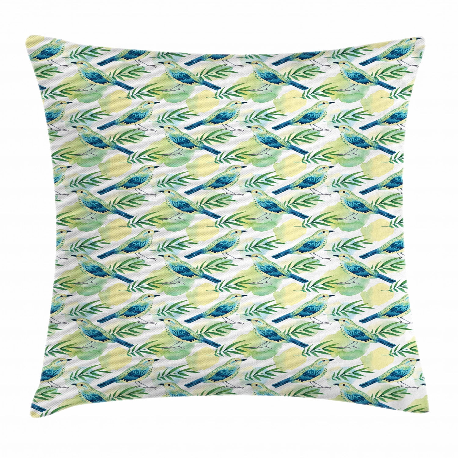 Birds Throw Pillow Cushion Cover, Romantic Perched Spotted Sparrows Wet