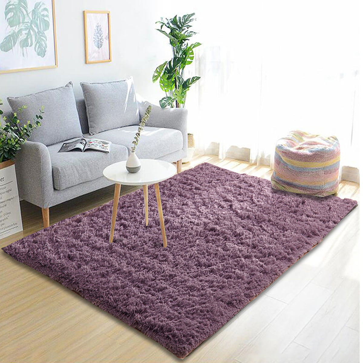 Large Shaggy Fluffy Rugs Anti-Skid Rug Dining Room Carpet Home Bedroom Floor Mat 