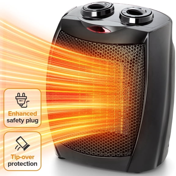 Electactic 750W/1500W Space Heater - ETL Certified, Silent Heating, V-0 Flame Retardant, Ceramic, Portable for Home & Christmas (Black)