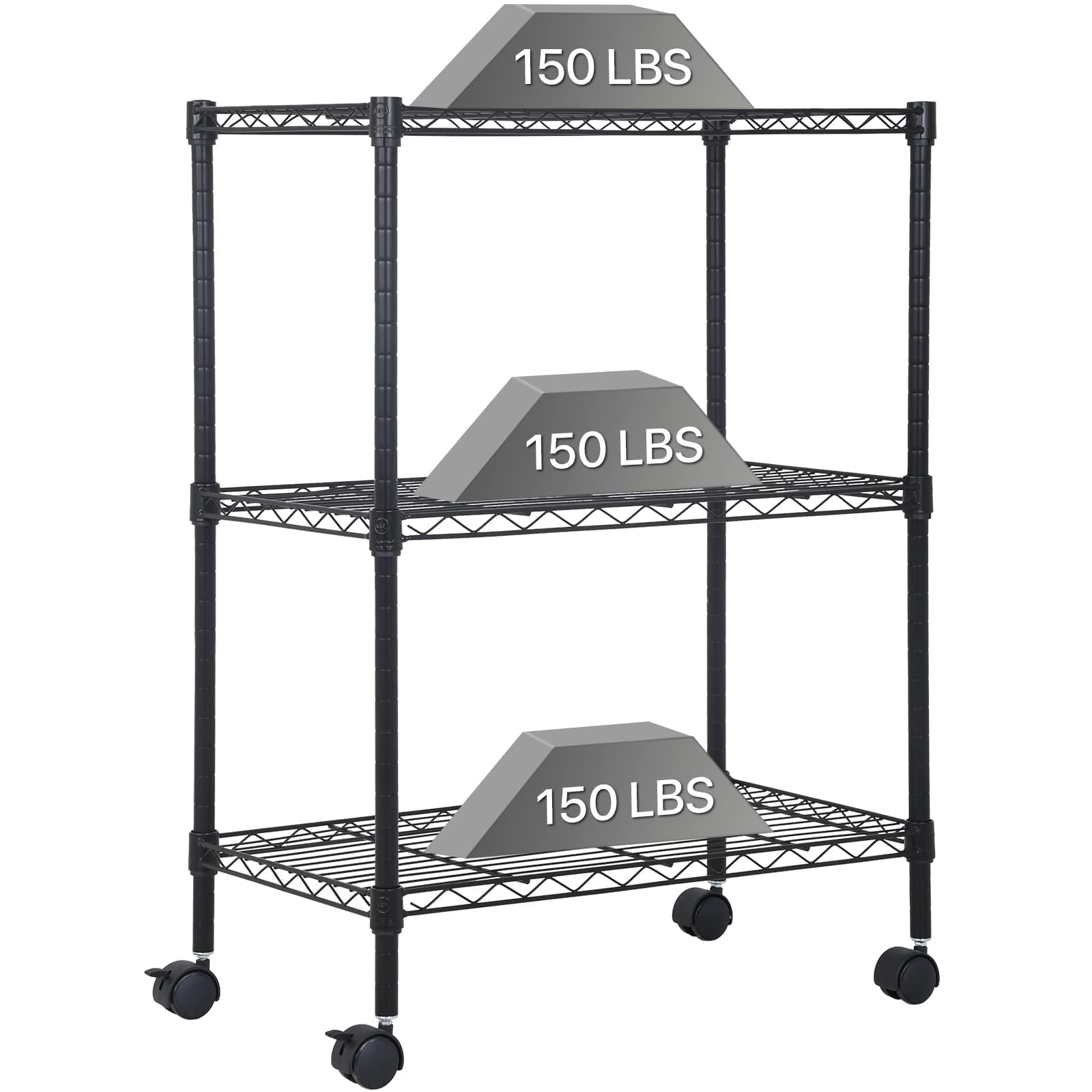 NiamVelo 3-Tier Wire Shelving Unit, NSF Metal Storage Shelves Adjustable Wire Shelf with Wheels for Kitchen Office Pantry Bathroom Garage, Black