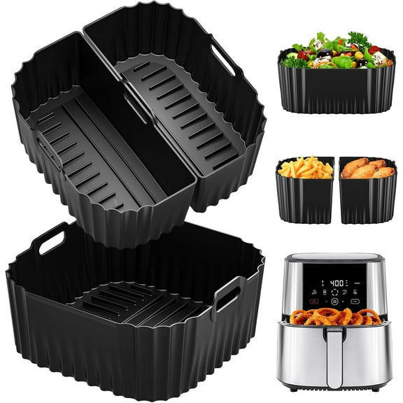 Air Fryer Silicone Liners Square for Chefman 8QT Fryer, 3 Pack Reusable Pot Baking Accessories Instant, Nuwave, Gourmia and other to 10QT Large AirFryer, 2 In 1