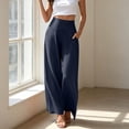 thumbnail image 2 of VBVC Women's High Waisted Wide Leg Yoga Pants , Flowy Stretchy Trousers For Women,Ladies' Casual Palazzo Pants with Pockets,Navy,S-2XL, 2 of 10