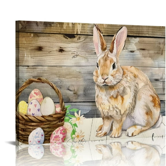 EastSmooth  Spring Floral Happy Easter Bunny Canvas Wall Art, Design