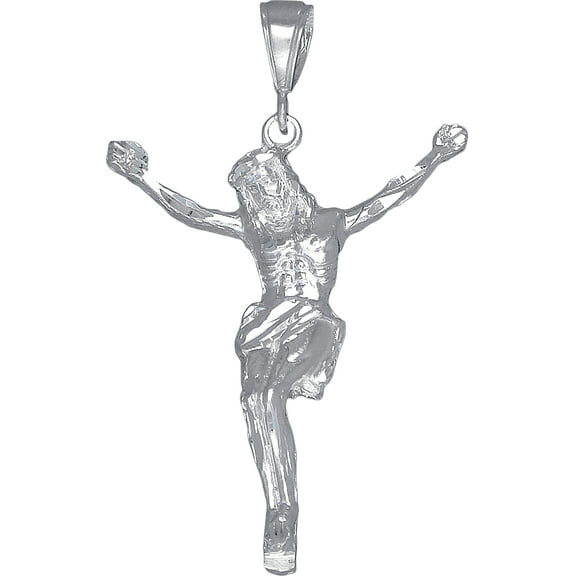Sterling Silver Jesus Christ Pendant Necklace with Diamond Cuts and 24 Inch Chain