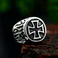 thumbnail image 5 of K-KED Men's Vintage Delicate Jewelry Fire Iron Cross Ring Stainless Steel Cross Biker Punk Ring-8, 5 of 6