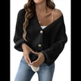 thumbnail image 2 of Suéteres Tipo Cárdigan para Mujer, Otoño 2025, con Frente Abierto, Botones Extragrandes, Cuello en V, Prendas de Punto Suaves y Sueltas. Negro XL, 2 of 8