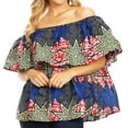 thumbnail image 1 of Sakkas Imani Colorful Wax African Ankara Dutch Off-shoulder Blouse Top Gorgeous - 38-Multi - One Size Regular, 1 of 5