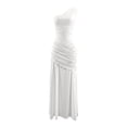 thumbnail image 4 of Wsysadlol Wedding Guest Dress Women Solid Satin Bodycon Midi Dress Asymmetric One Shoulder Ruched Slim Fit Dress Elegant Evening Party Gown Formal Dress, 4 of 7