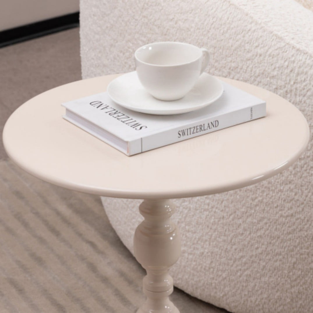 Round Metal Side Table, Vintage End Table with Pedestal Base, Small Accent Table for Sofa, Bedside, Balcony, Living Room & Bedroom, Cream White