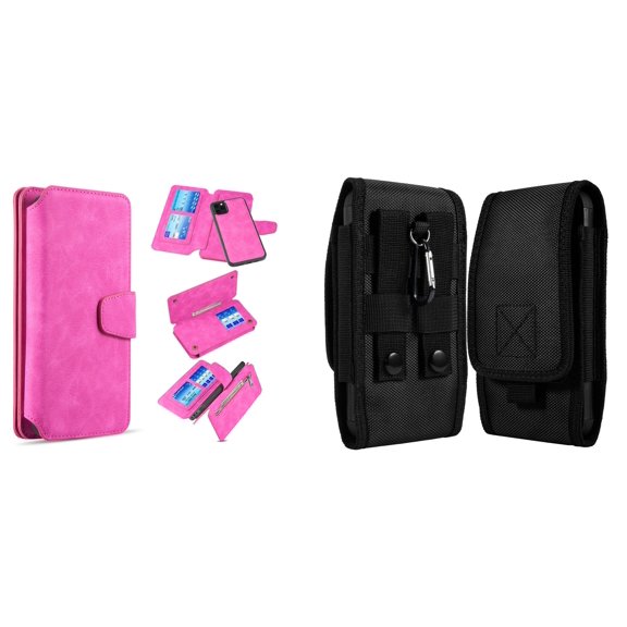 Clutch Wallet Detachable Case and Belt Holster Pouch for iPhone 14 Plus - Hot Pink
