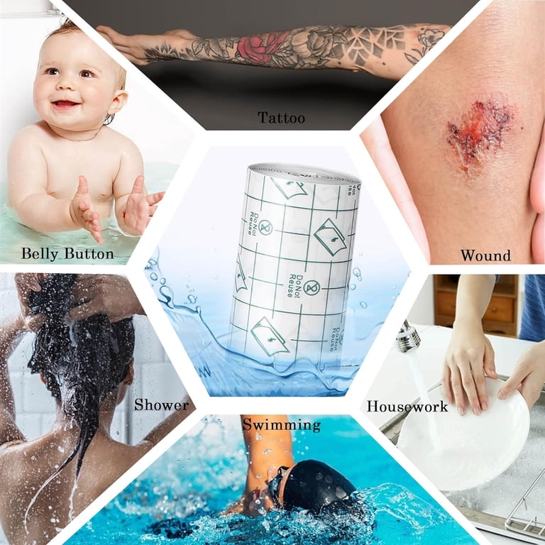 waterproof dressing for tattoos Tattoo Aftercare Bandages 8" x10 Yard Second Skin Bandage Tattoo Cover Up Tape Faster Tattoo Healing Recovery and Skin Care Protection Waterproof Bandage Transparent Film : Beauty & Personal Tattoo Aftercare Bandage, Tattoo Wrap