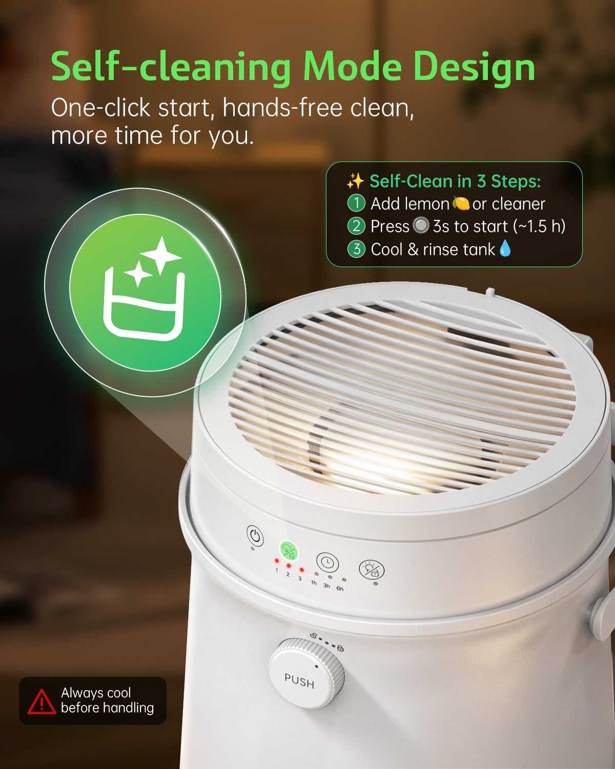Stainless Steel Humidifier for Bedroom, Warm Mist Steam Humidifier 4L with Auto Self-Cleaning Mode, Easy Clean & Dishwasher Safe for Large room Living Room Home Office, Tip-Over Protection, White