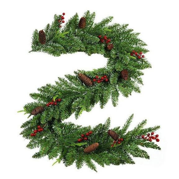 Artificial Christmas Garland with Pine Cones and Red Berries, 9ft Lifelike Holiday Greenery for Indoor Outdoor Decor
