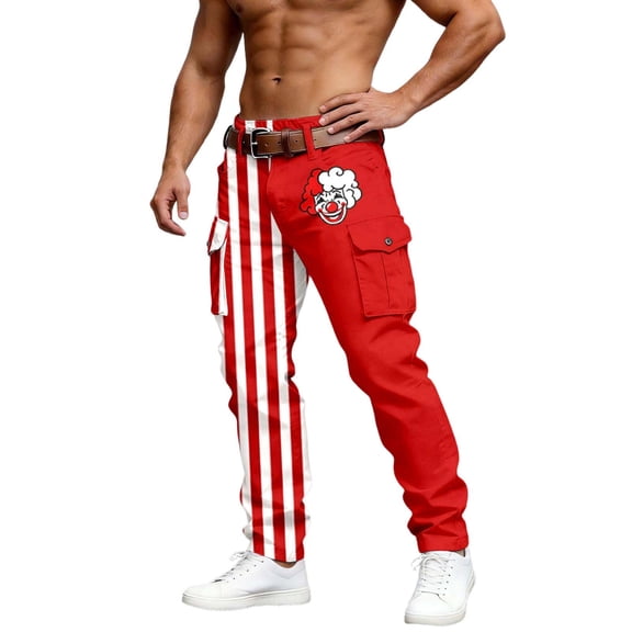 CONZONE Carnival Mens Cargo Pants Clown Graphic Wide Leg Cargo Pants for Men Lightweight Relaxed Fit Outdoor Workout Trousers With Pockets