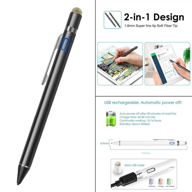 Stylus Active Pen Stylist Lápiz digital para pantallas táctiles, teléfonos inteligentes, tabletas, para niños, estudiantes Negro Macarena lápiz óptico