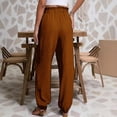 thumbnail image 4 of Kelon Women's Casual Pants, Womens Linen Pants Wide Leg Palazzo Capri Drawstring Casual Lounge Flowy Summer Beach Vacation Crop Trousers with Pockets, M, 4 of 6
