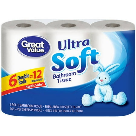 Great Value Double Rolls Ultra Soft 2-Ply Bathroom Tissue, 165 sheets ...