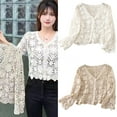 thumbnail image 2 of Women's V Neck Button Down Crochet Cardigan Sweater for Spring and Autumn Long Sleeve Hollowed Out Knit Floral Crop Top, 2 of 8