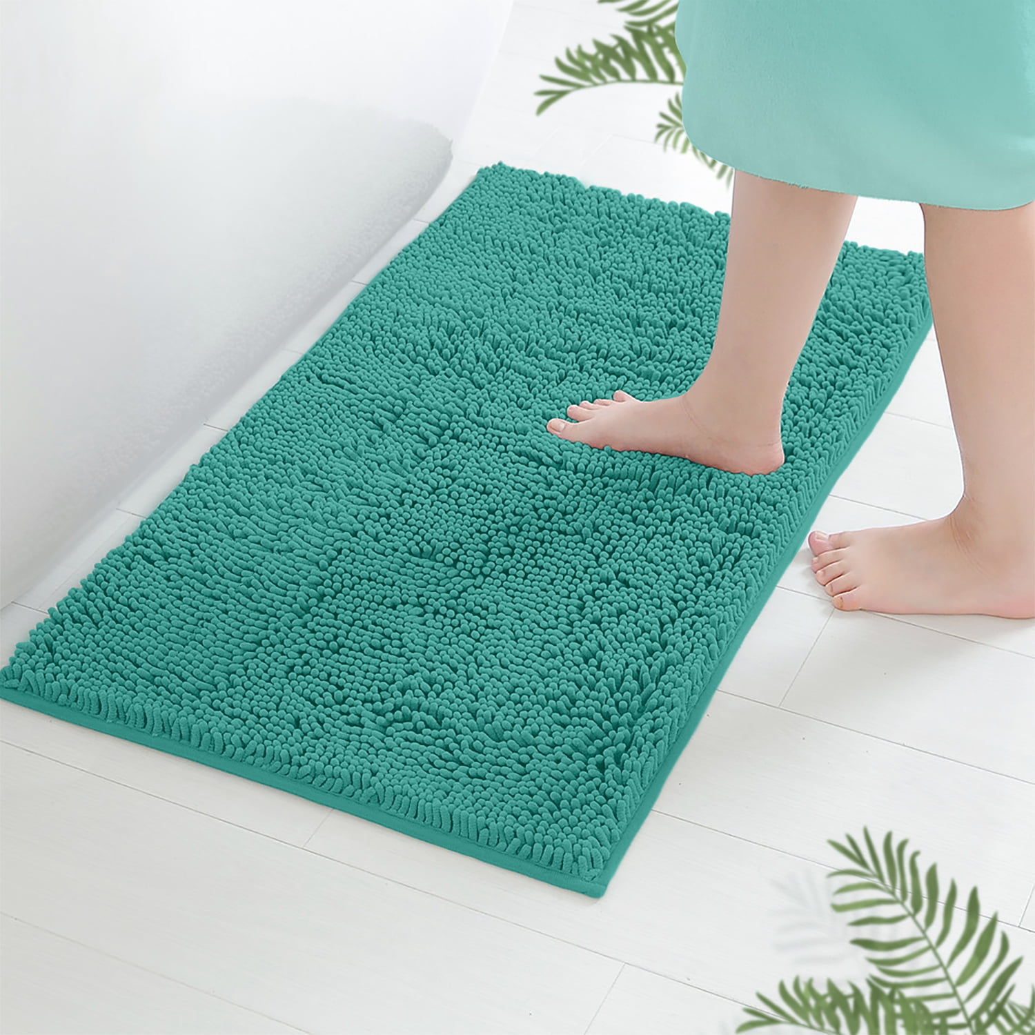 Hyhyco Upgraded Version Turquoise Bathroom Rugs 17x24,Bath Mat Non  Slip,Microfiber Soft Absorbent Bathroom Floor Mat,Machine Washable & Comes  with