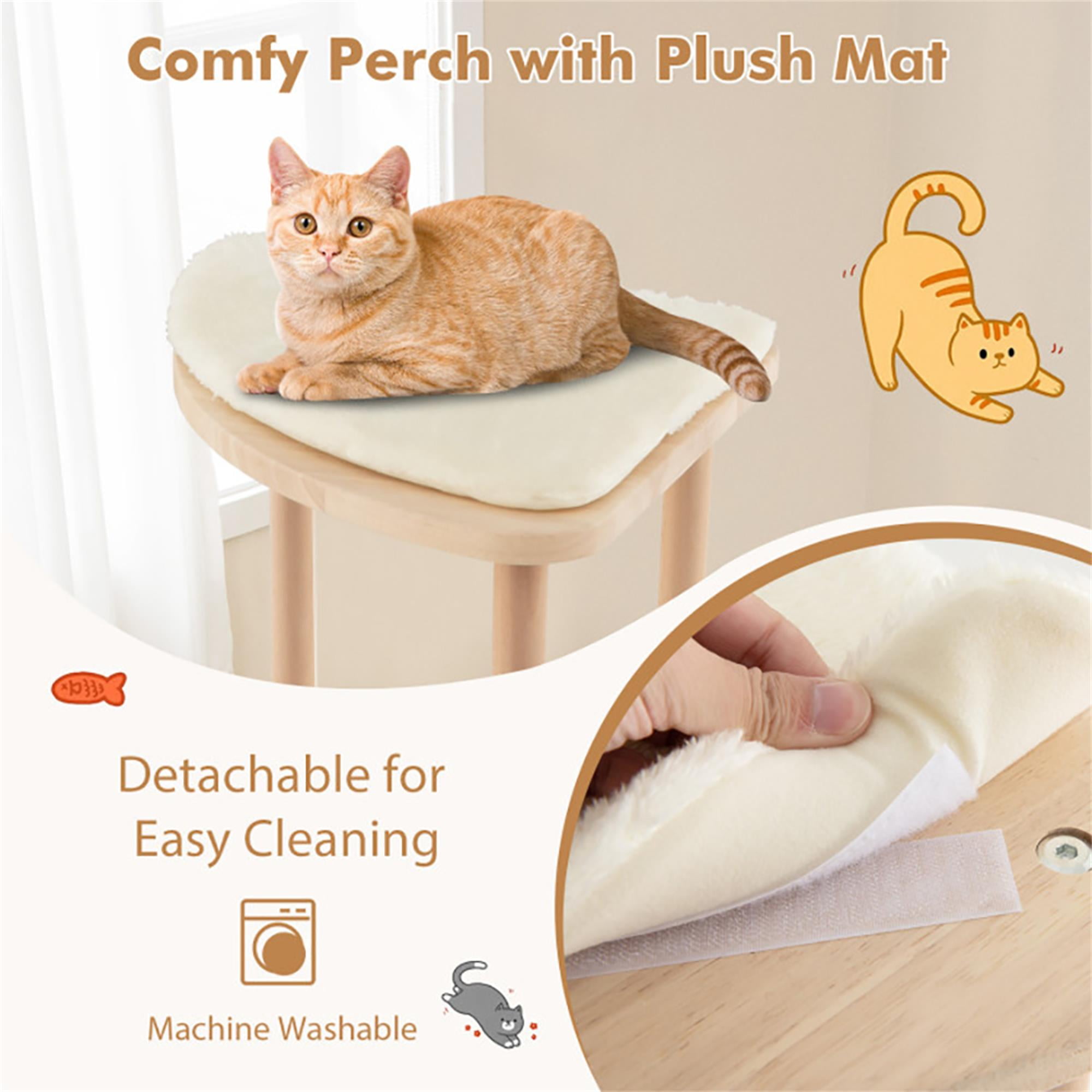 Pefilos 44" Wood Cat Tree Tower for Indoor Cats, Multi-Level Cat Condo with Scratching Board and Posts, Removable Soft Mat, Beige Pefilos 44" Wood Cat Tree Tower for Indoor Cats, Multi-Level Cat Condo with Scratching Board and Posts, Removable Soft Mat, Beige
