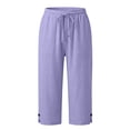 thumbnail image 6 of Delayuji Womens Capri Pant High Waisted Drawstring Elastic Comfy Straight Leg Short Pants Cropped Pant With Pockets, 6 of 7