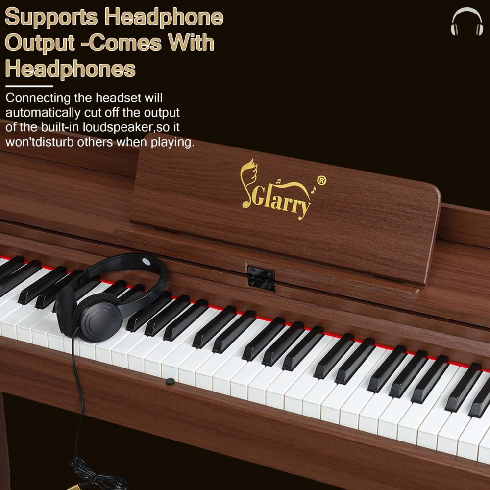 Digital Piano 88 Key Full Weighted, Full Size Home Professional Electric Keyboard Clamshell Design with Metal Stand, Audio and MIDI Bluetooth, Triple Pedals, Headphone (Black Walnut)