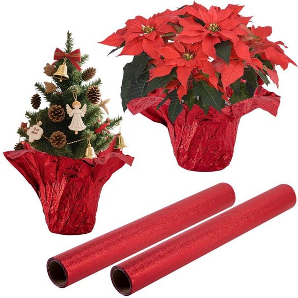 Cubiertas para macetas Adnee, 2 rollos de papel de aluminio floral, 10 yardas, color rojo