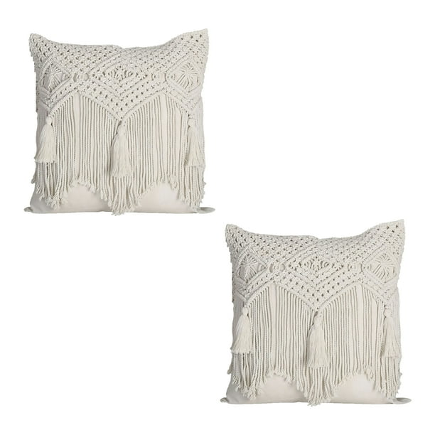 Ilios Innova | Set de 2 Fundas para Cojín Boho Beige, hechas a mano en algodón, diseño artesanal para decoración de sala o dormitorio.