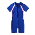 thumbnail image 3 of Haitryli Kids Boys Girls One Piece Swimsuit Short Sleeve Rash Guard Swimwear Shorty Wetsuit Blue 16, 3 of 7