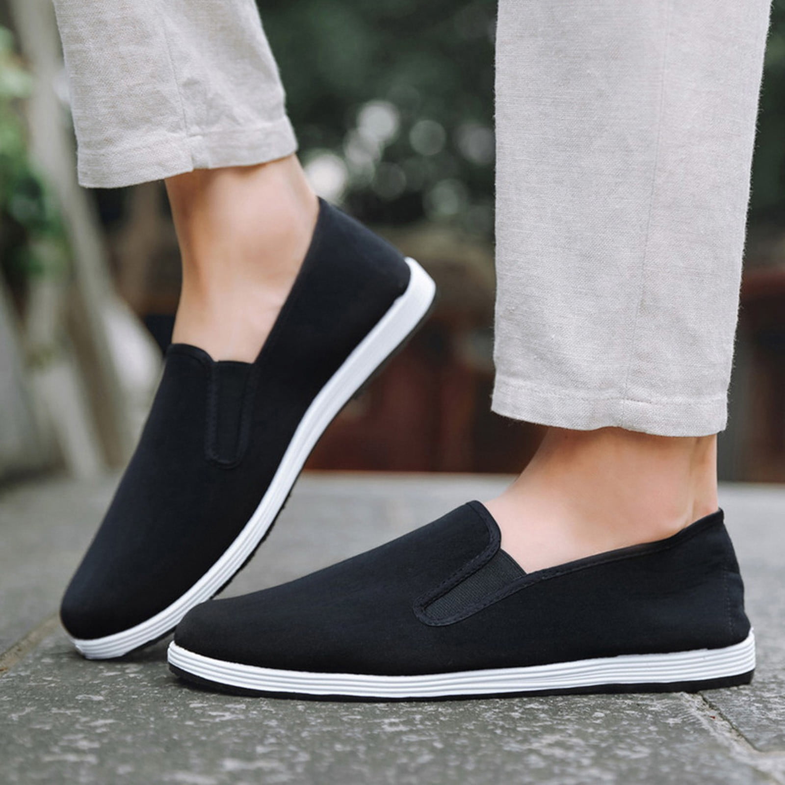 Yindaity Men Shoes Casual Shoes Men Spring and Summer Sports Flat Bottom Light Slip On Elastic Comfortable Casual Style Mens Hiking Shoes Men Black,11