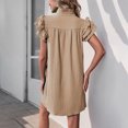 thumbnail image 5 of biudgviw Casual Dresses for Women Ruffle Cap Short Sleeve Midi Dress Textured V Neck Beach Vacation Short Sundress Trendy Clothes, 5 of 7