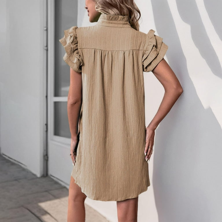 Khaki Dresses for Ladies Summer Fall Short Sleeve Collared High Neck Spandex Midi Knee Length Basic Dresses Womens 2025 Clothes Country Concert S - Walmart.com Khaki Dresses for Ladies Summer Fall Short Sleeve Collared High Neck Spandex Midi Knee Length Basic Dresses Womens 2025 Clothes Country Concert S - Walmart.com