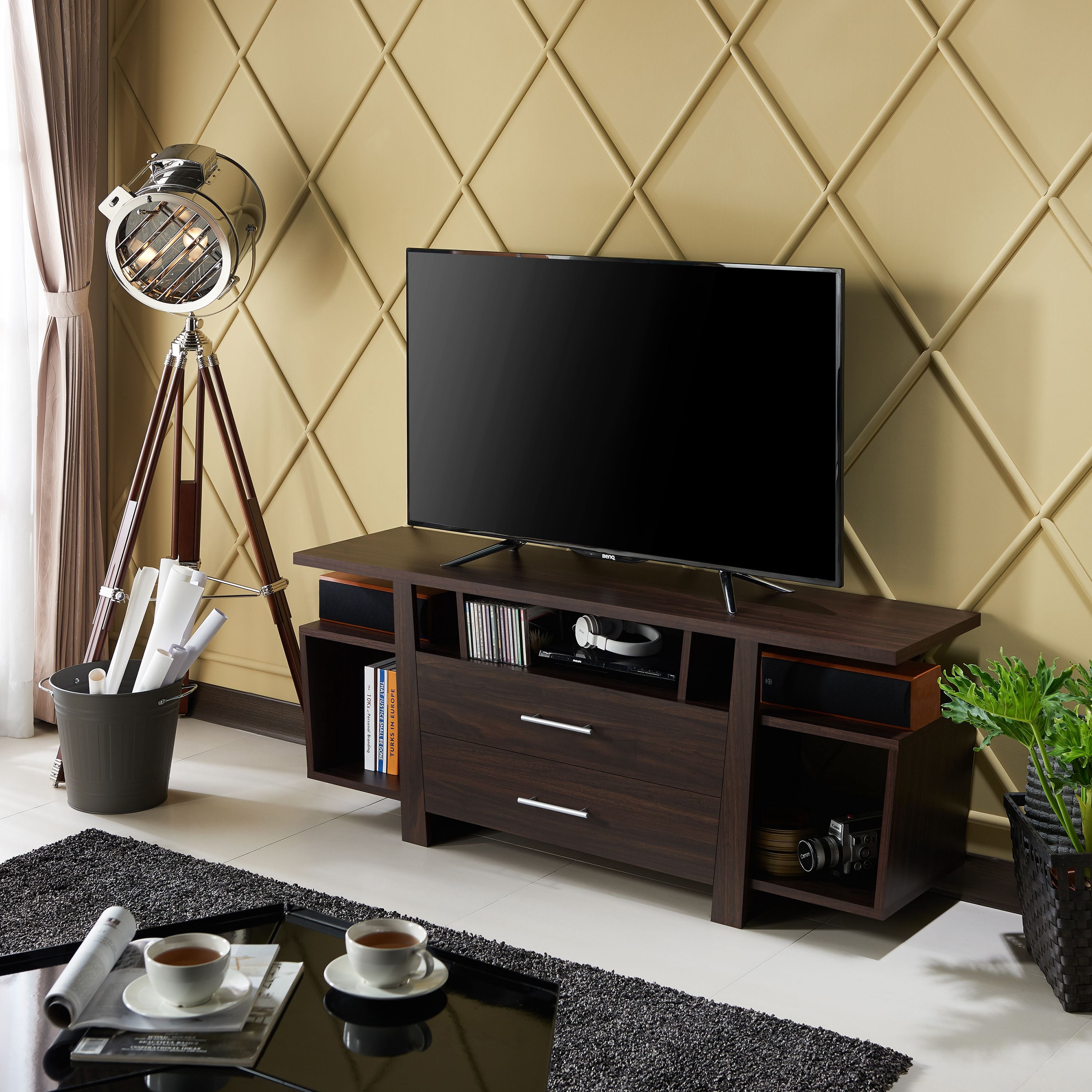 Furniture of America Lyle Contemporary TV Stand, 60", Wenge Walmart