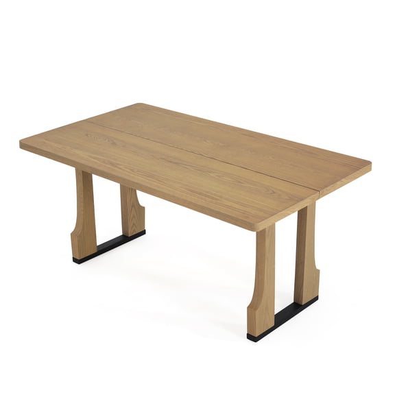 63 Inch Farmhouse Dining Table, Solid Wood Top Rectangular Kitchen Table for 6 with Pedestal Base