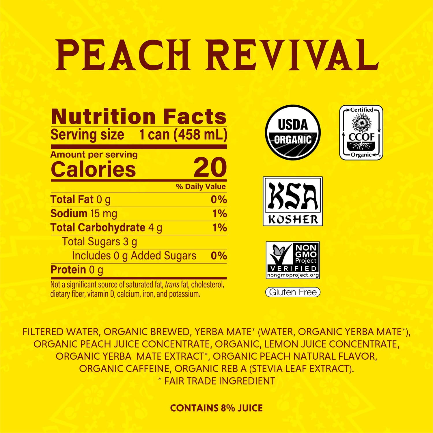 Guayaki Yerba Mate Low Calorie Variety Pack : Tropical Uprising, Peach Revival, Berry Lemonade (Pack of 12)