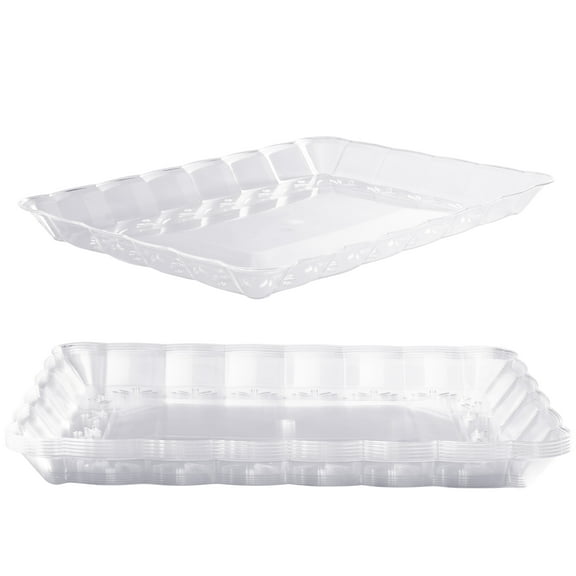 MATANA 6 Large Clear Plastic Serving Tray - 13" x 9" Inch Rectangle Serving Platters, Party Dish Food Trays for Parties, BPA-Free, Reusable