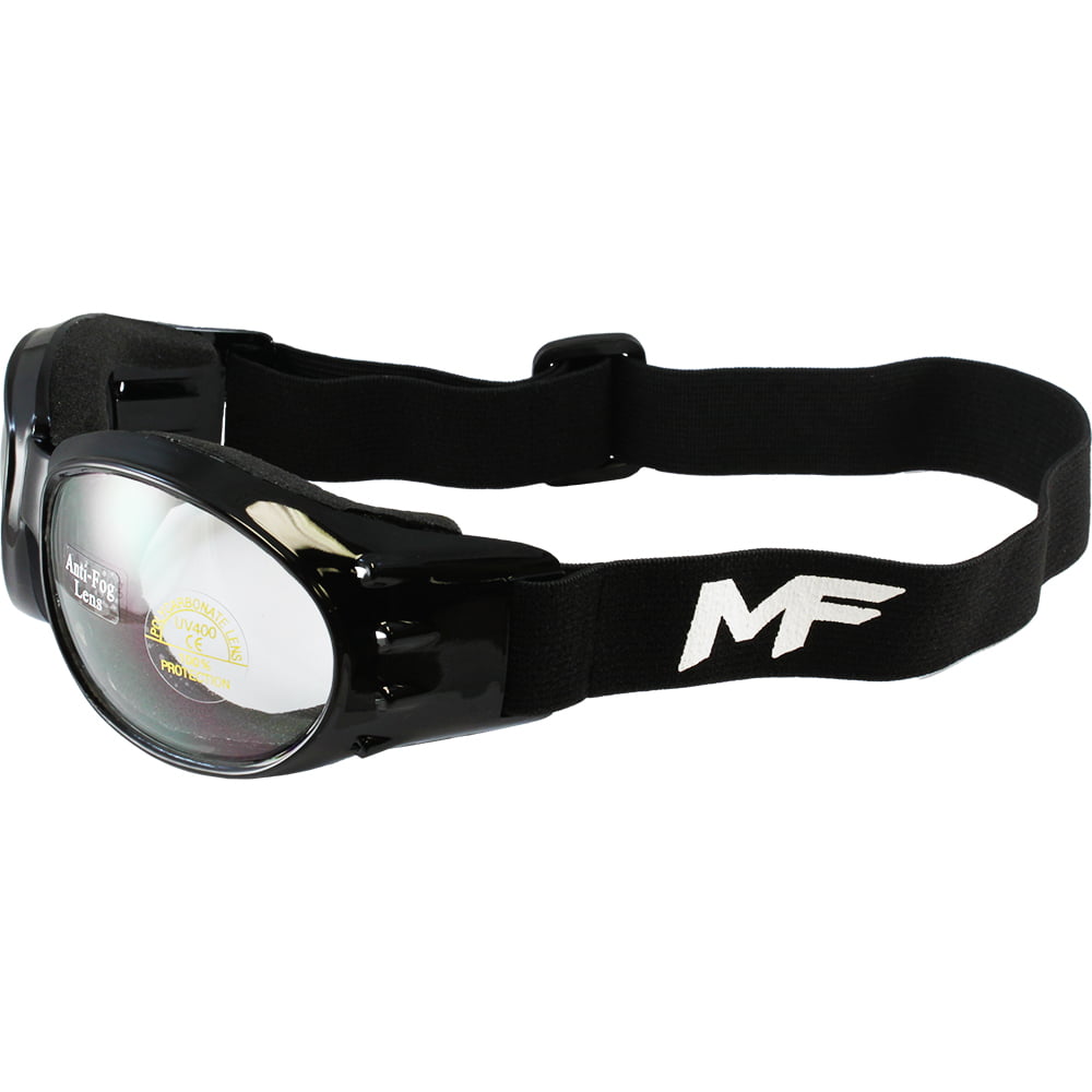 2 Moto MF Vulcan Motorcycle Goggles Black Frames Clear & Driving Mirror Lens
