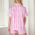 thumbnail image 4 of Womens&nbsp;Pajamas Set Button Lapel Beach Casual Short Sleeve And Shorts Womens Sleepwear,Pink,XL, 4 of 7