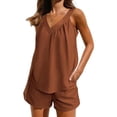 thumbnail image 2 of Women's Drawstring Short Sets Outfits Neck Top High Shorts for Daily Wear Dark Brown L, 2 of 6