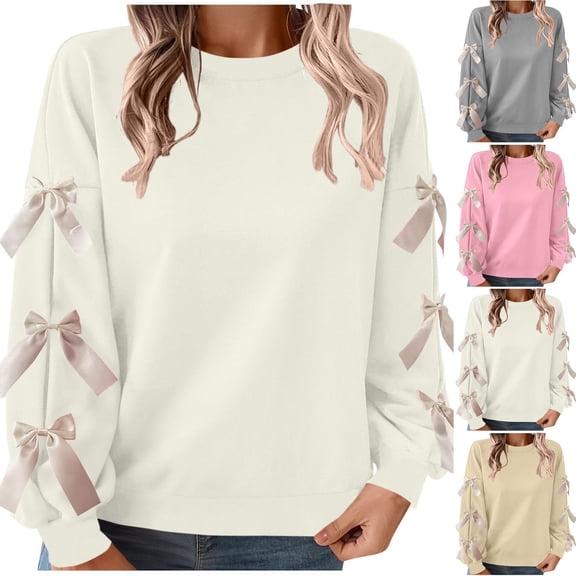 Women's Red Christmas Sweater with Bow Detail Round Neck Top for Holiday Festivities Party Gift for Women | CSEONE,Khaki XL
