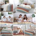 thumbnail image 5 of 3 Piece Boho Orange Duvet Cover Set Queen Size,Microfiber Comforter/Quilt Cover with Corner Ties and 2 Pillowcases,Yellow Geometric Stripes Turquoise Bohemia All Season Bedding with Zipper Closure, 5 of 8