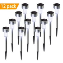 12-pack Cold White Solar Lights: Outdoor Christmas Yard Decoration Garden LED Light Landscape/Pathway Lights Stainless Steel