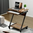 thumbnail image 4 of Small Computer Desks with Power Outlet, Z-Shaped Home Office Desks for Small Space, Compact Study Desk with Keyboard Tray and Casters, Computer Workstation for Home and Office, Brown, 4 of 8