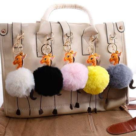 - FASHCOOL Christmas Gifts for Women Novelty Lovely Giraffe Hair Ball Shape Keychain Pendant Key Ring With Tassel HandBag Pendant Car Keyring Perfect Decoration