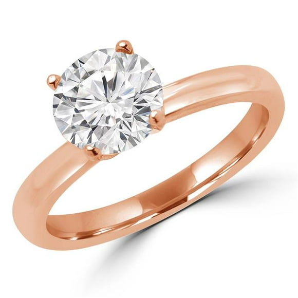 Majesty Diamonds MD190017-3.25 0.9 CT Round Diamond Solitaire Engagement Ring in 14K Rose Gold - Size 3.25