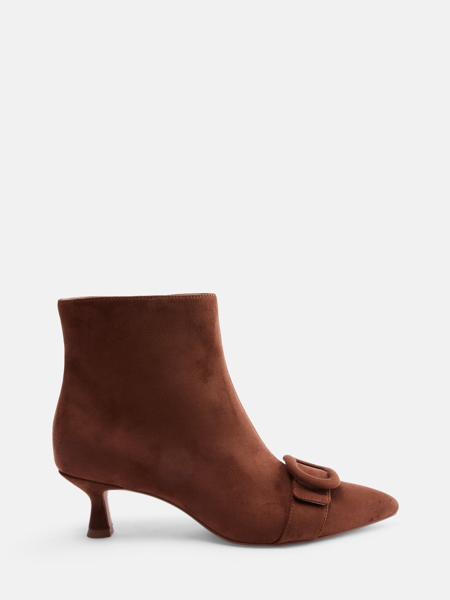 Free Assembly Women's Faux Suede Buckle Booties with Kitten Heel