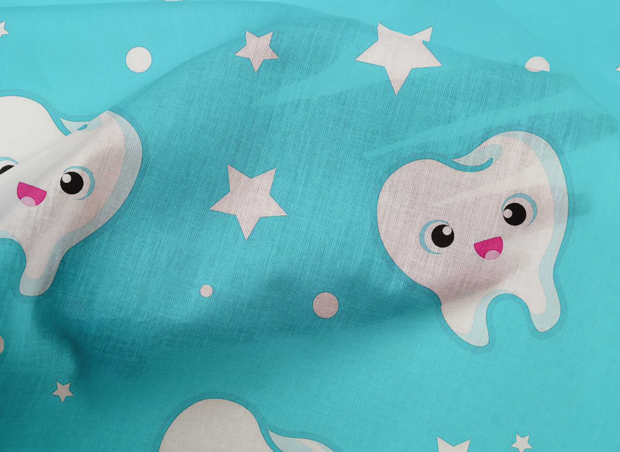 oneOone Cotton Poplin Aqua Blue Fabric Teeth Quilting Supplies Print Sewing Fabric By The Yard 56 Inch Wide