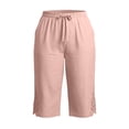 thumbnail image 3 of yardsong Womens Capri Pants Lace Trim Boho Casual Cotton Linen Capris Plus Size Lightweight Drawstring Waist Crop Pant with Pocket Pink,XXXXL, 3 of 6